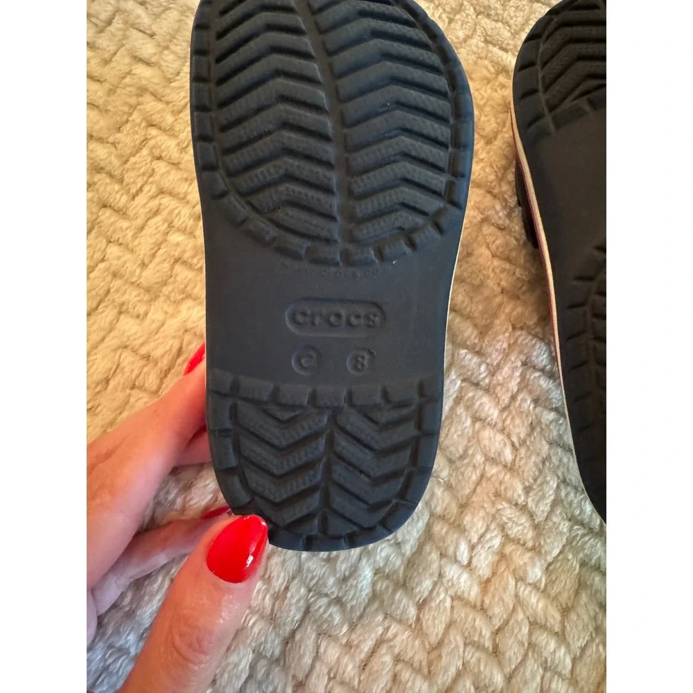Crocs Kids Navy Blue Crocband Clog Shoes Size C8 Sporty Stripe Sandals